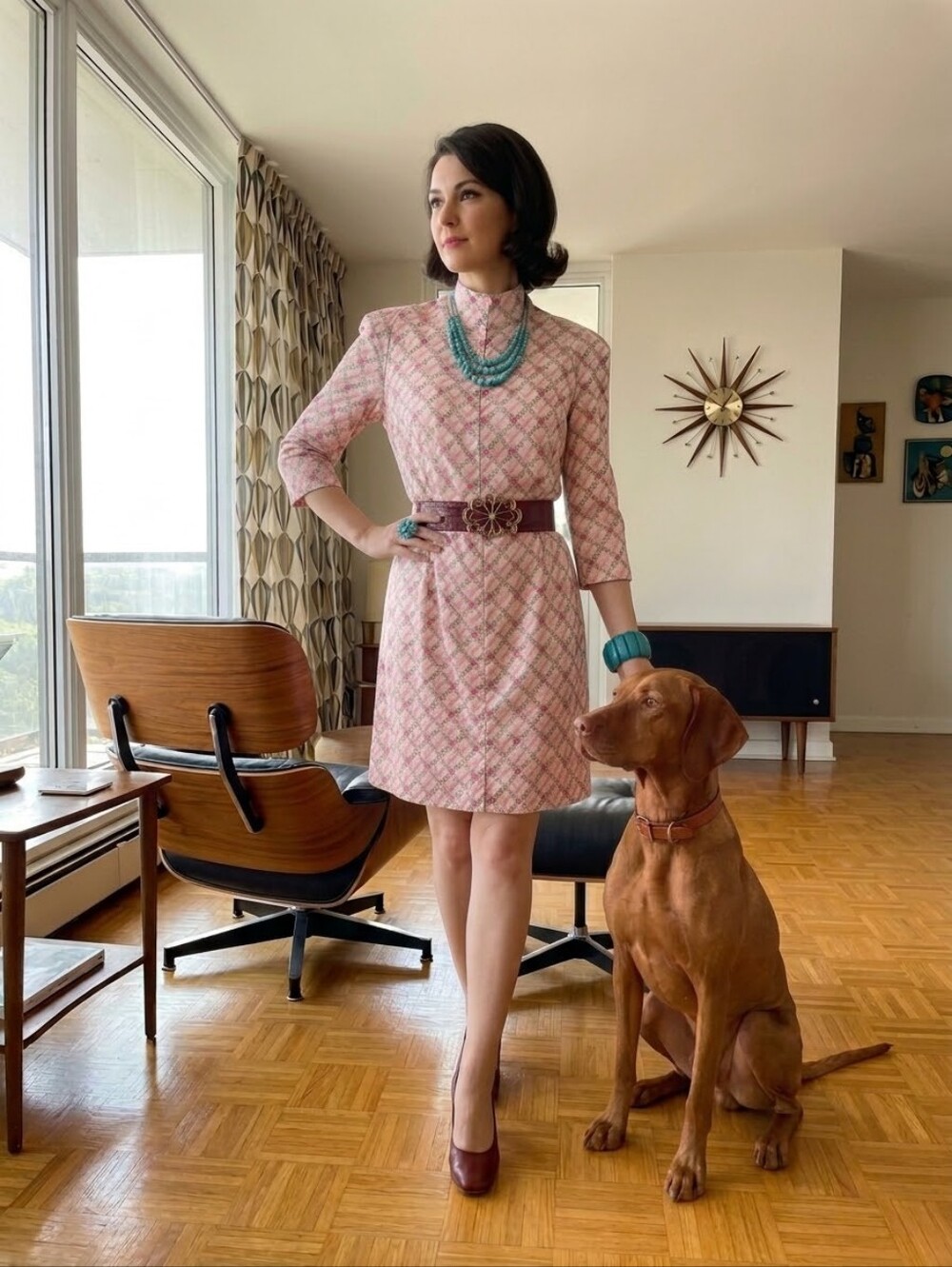 Authentic Vintage 60s-70s Mod Pink Plaid Shift Dress Retro M/L